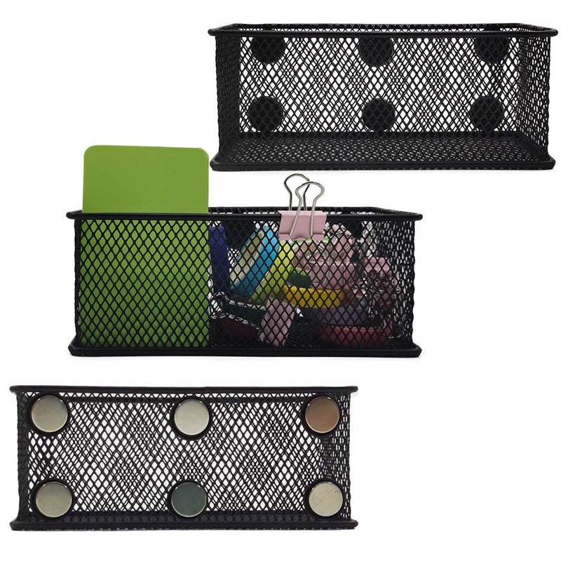 EASEPRES Magnetic Pencil Holder Set of 3 - Black Wire Mesh Storage Baskets Organizer with Strong Magnets - Perfect for Whiteboard, Refrigerator and Locker Accessories - Image 1